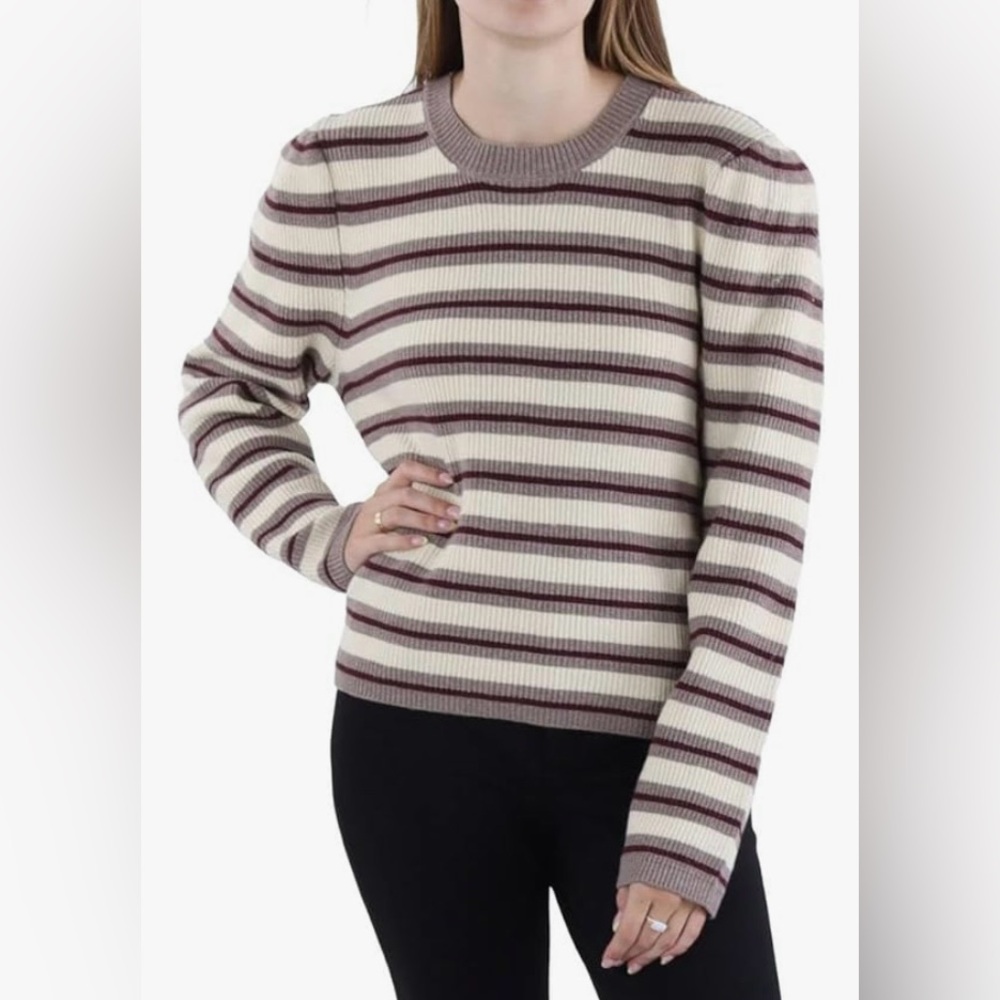 Vigoss Women’s Striped Puff Shoulder Sweater – Size L (Mulberry Combo) NWT